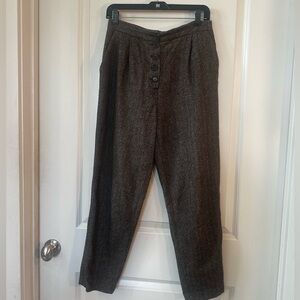 Massimo Duti Hi-Rise Herringbone Tweed Brown Pleated Trousers, Size 6